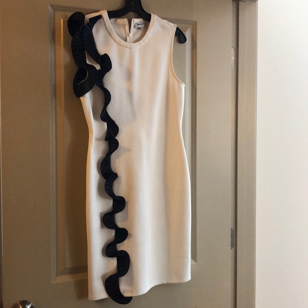 Opening ceremony white tank dress with black ruffl